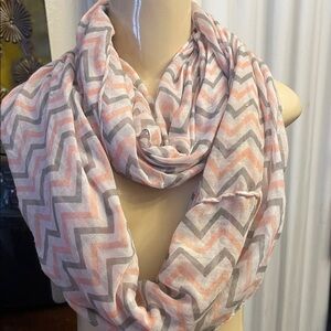 Light Pink and Gray Chevron Infinity Scarf